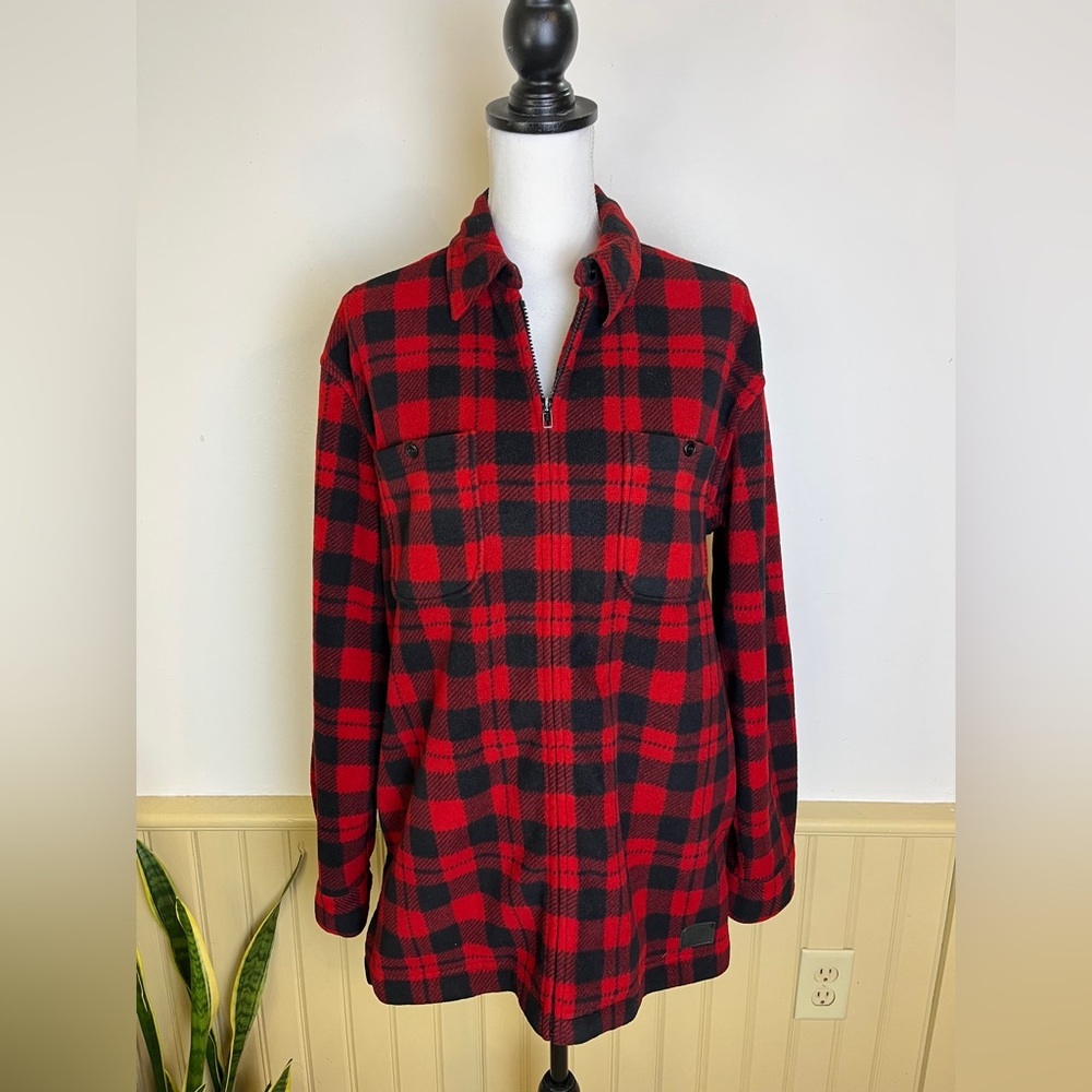 Vintage Lauren Ralph Lauren Red Buffalo Plaid Fleece Jacket M Cabincore Cozycore